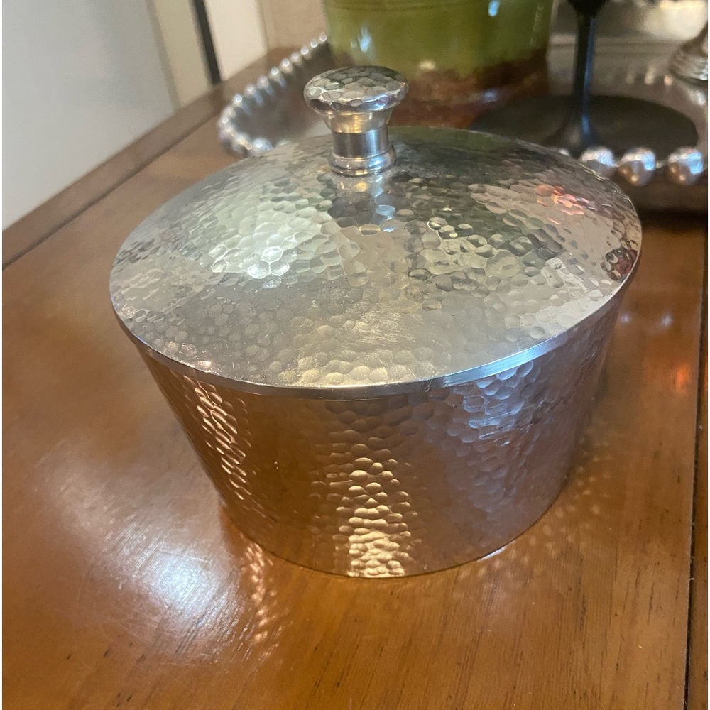 Hammered Silver Container with Lid